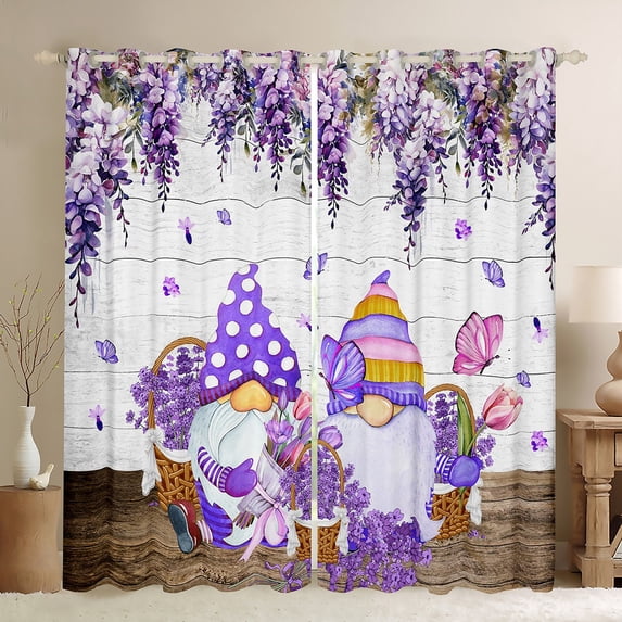 Erosebridal Flowers Curtains & Drapes,Purple Flower Rustic Blackout Curtains Women,Gnome Butterfly Window Curtains,Wild Animals Butterflies Floral Window Treatments