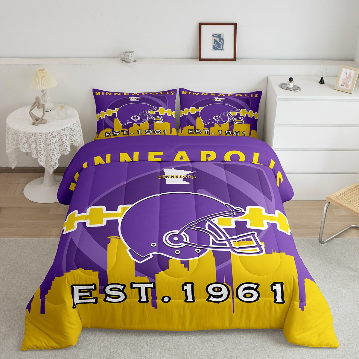 Erosebridal Football Bettwäsche-Set Queen Size – 7-teilig, American Football Design, Grün/blau