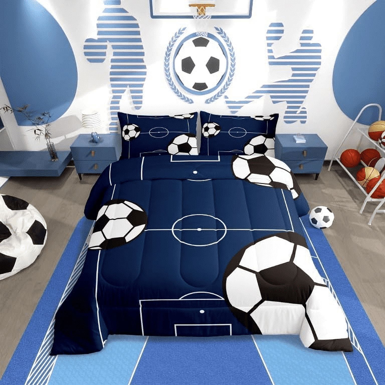 Football Comforter Set Twin Size Soccer Ball Pattern Comforter Teens Sports Theme Bedding Set Breathable Football Court Duvet Set Room Decor Quilt Set