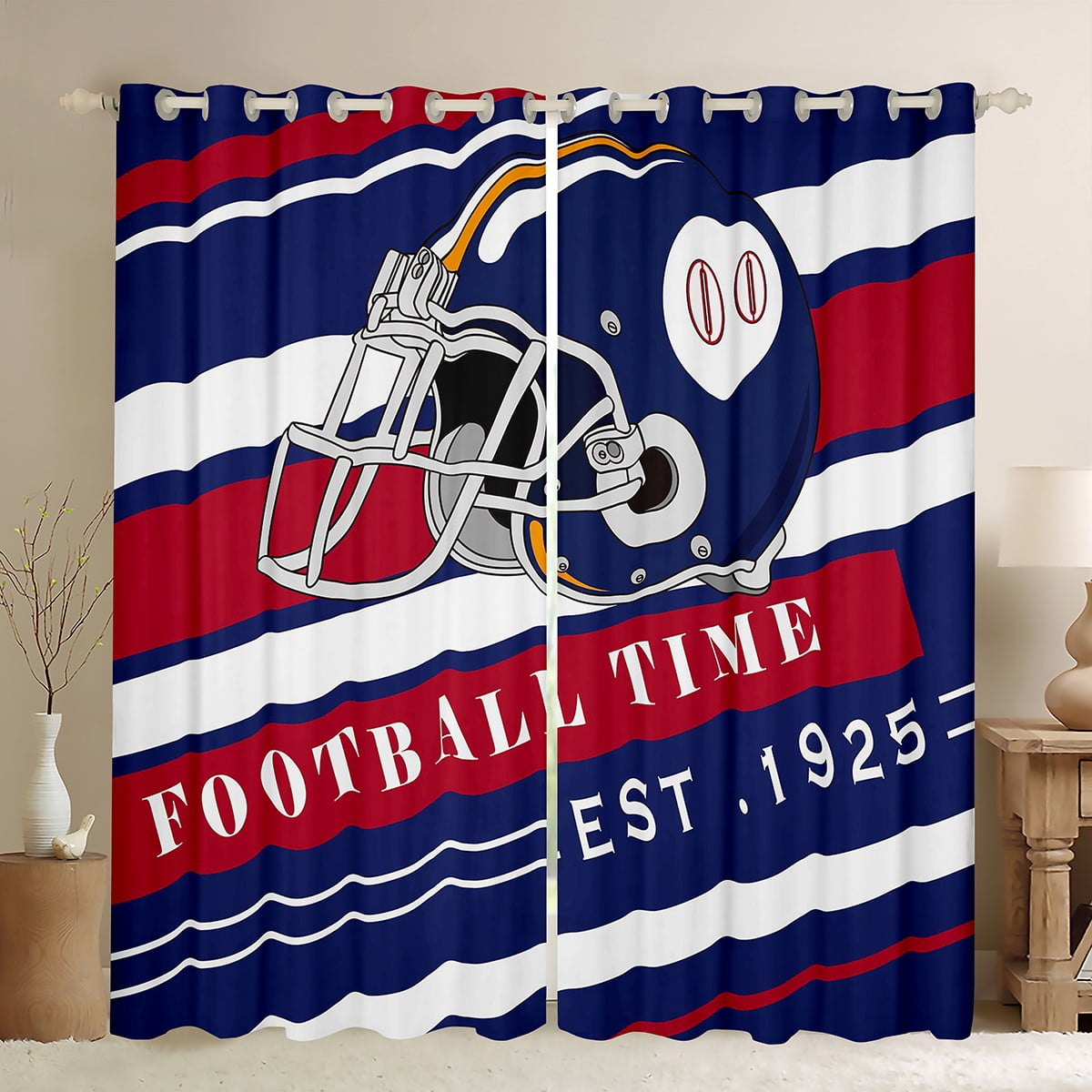 YST Football Curtains for Boys Men,Blue Red Geometric Blackout Curtains for Football Lover Gifts