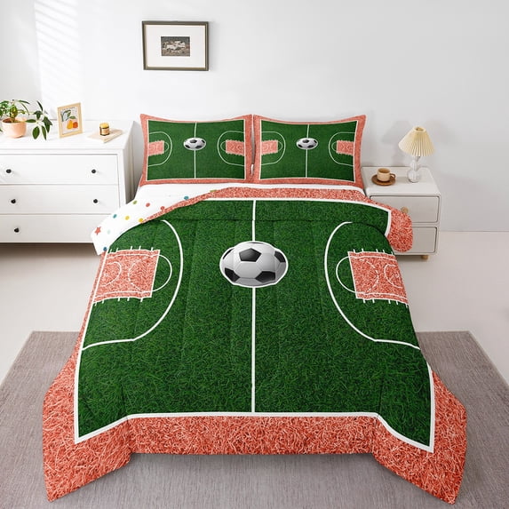 Football Quilt King Size Soccer Bedding Set Gaming Sports Comforter Set Ball Themed Court Bedding Comforter Sets Green Filed Duvet Insert