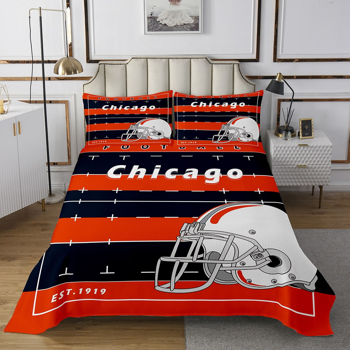 YST Football Sports Bedspread Set American Football City King Quilt Set