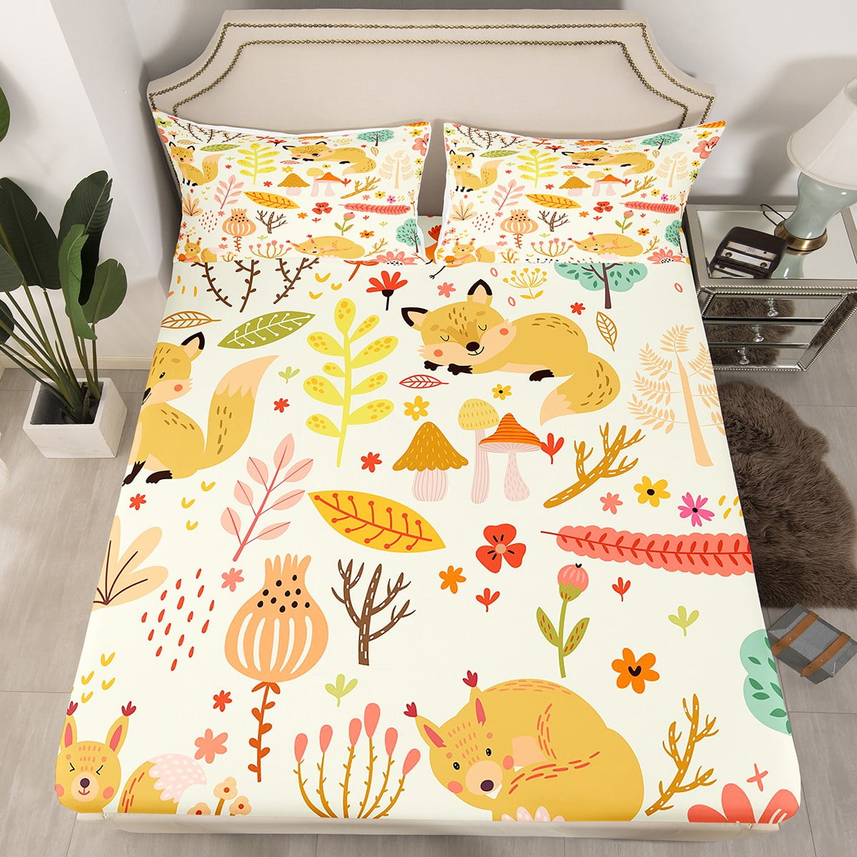 Fox Sheet Set Woodland Fox Sheets With Deep Pocket Fitted Sheet For Adults 3D Digital Print Animal Bed Sheets Set Breathable Nature Wildlife Realistic Bedding Set Room Decor Twin Size