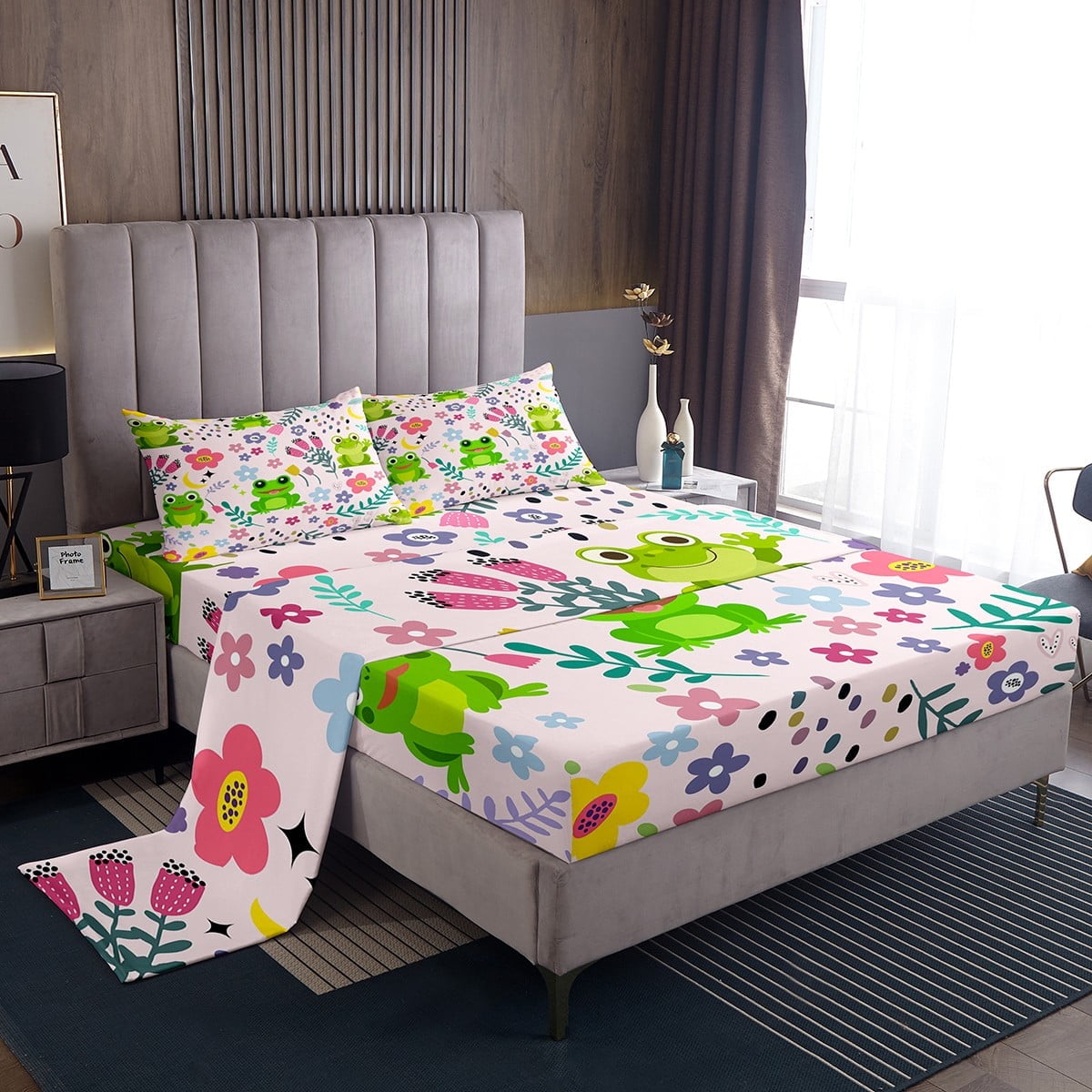 Frog Bed Sheets Set ,Cartoon Reptile Animal Sheet Set Full Size,Kawaii