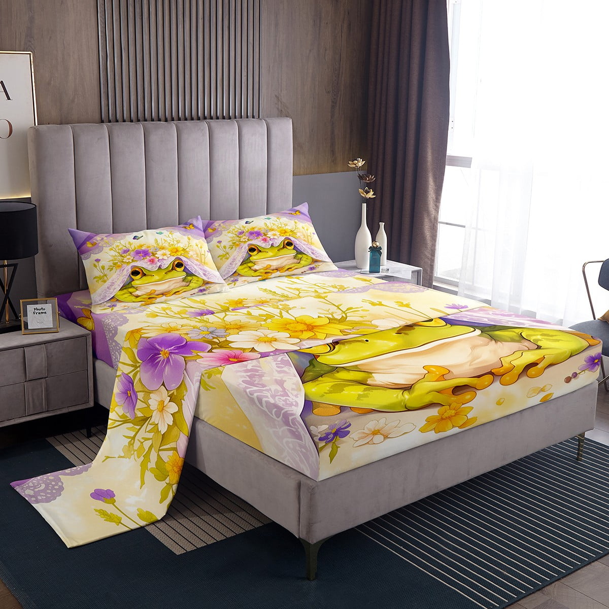 Erosebridal Frog Sheet Set,Tropical Leaves Floral Frog Bed Sheets Set ...