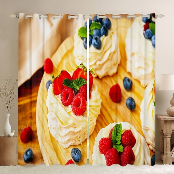 Fruit Cake Curtains & Drapes,Blueberry Strawberry Cute Curtains 30%-50% Blackout Adults Bedroom,Funny Food Curtains,Birthday Gifts Raspberry Cake Window Curtain