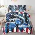 thumbnail image 1 of Full Size 7 Pcs Comforter Set, Swordfish Bed In A Bag With Flat Sheet And Fitted Sheet And Adults, American Flag Ocean Animal Bedding Set With Pillowcases & Shams, Blue Red, 1 of 5