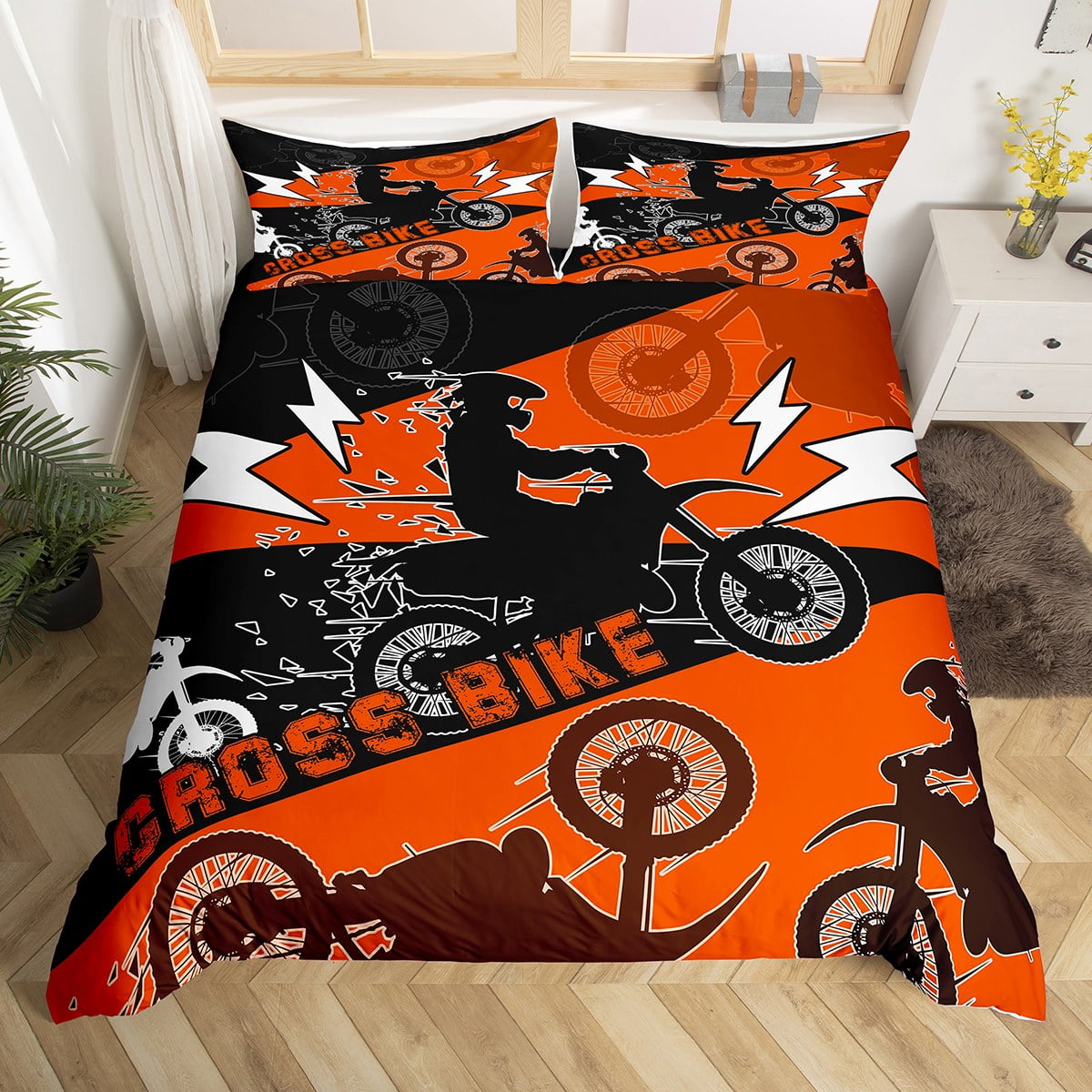 YST Full Size Dirt Bike Bedding Set Kids Motocross Duvet Cover Dirtbike