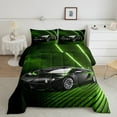 thumbnail image 1 of YST Full Size Race Car Bedding Sets For Boys Kids Bedroom, Cool Racing Car Comforter Set Extreme Sport Car Down Comforter Speed Sports Car Quilt 3 Pieces With 2 Pillow Cases, Green Black, 1 of 5