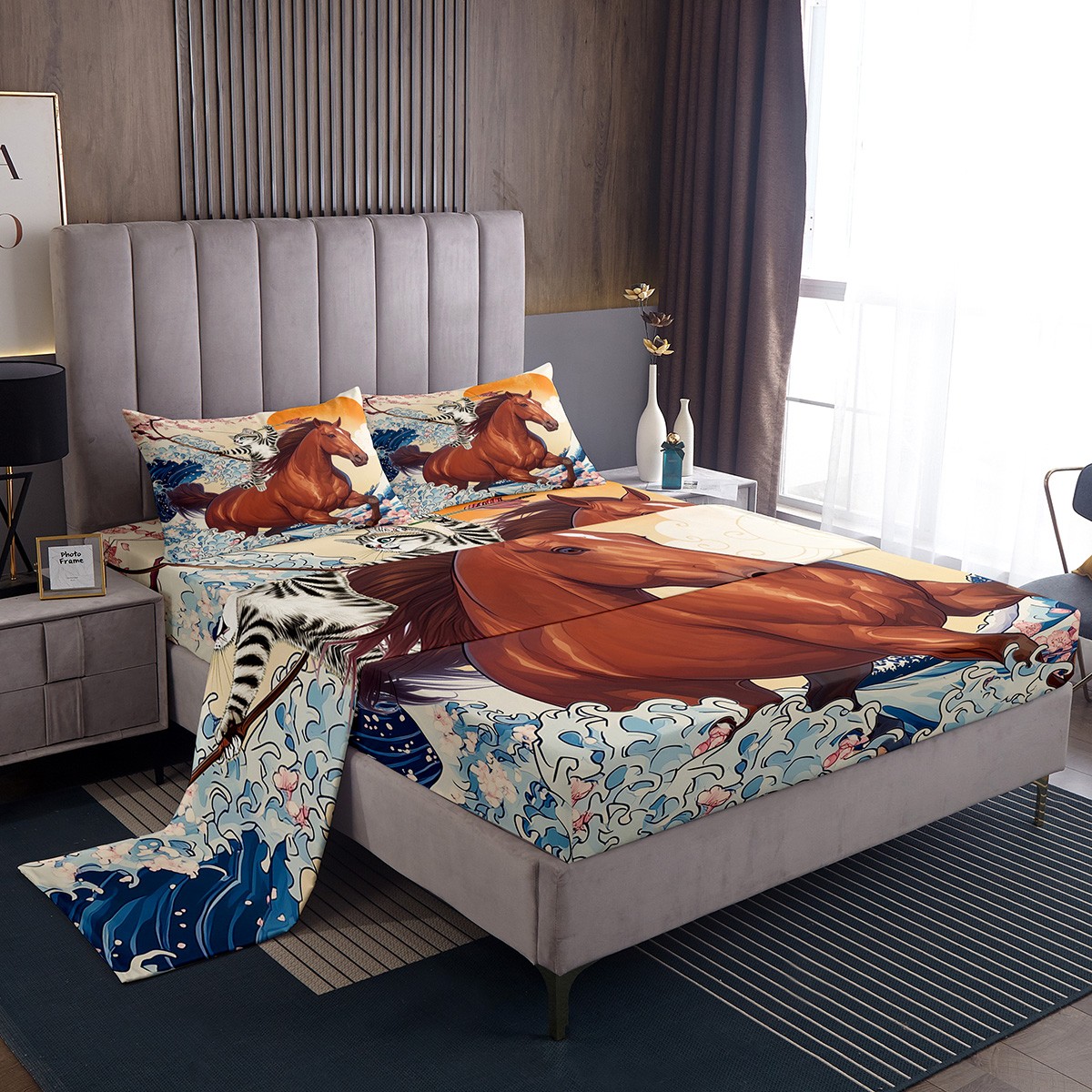 YST Funny Anime Bed Sheets Set for Kids Boys Girls Cat Riding Horse