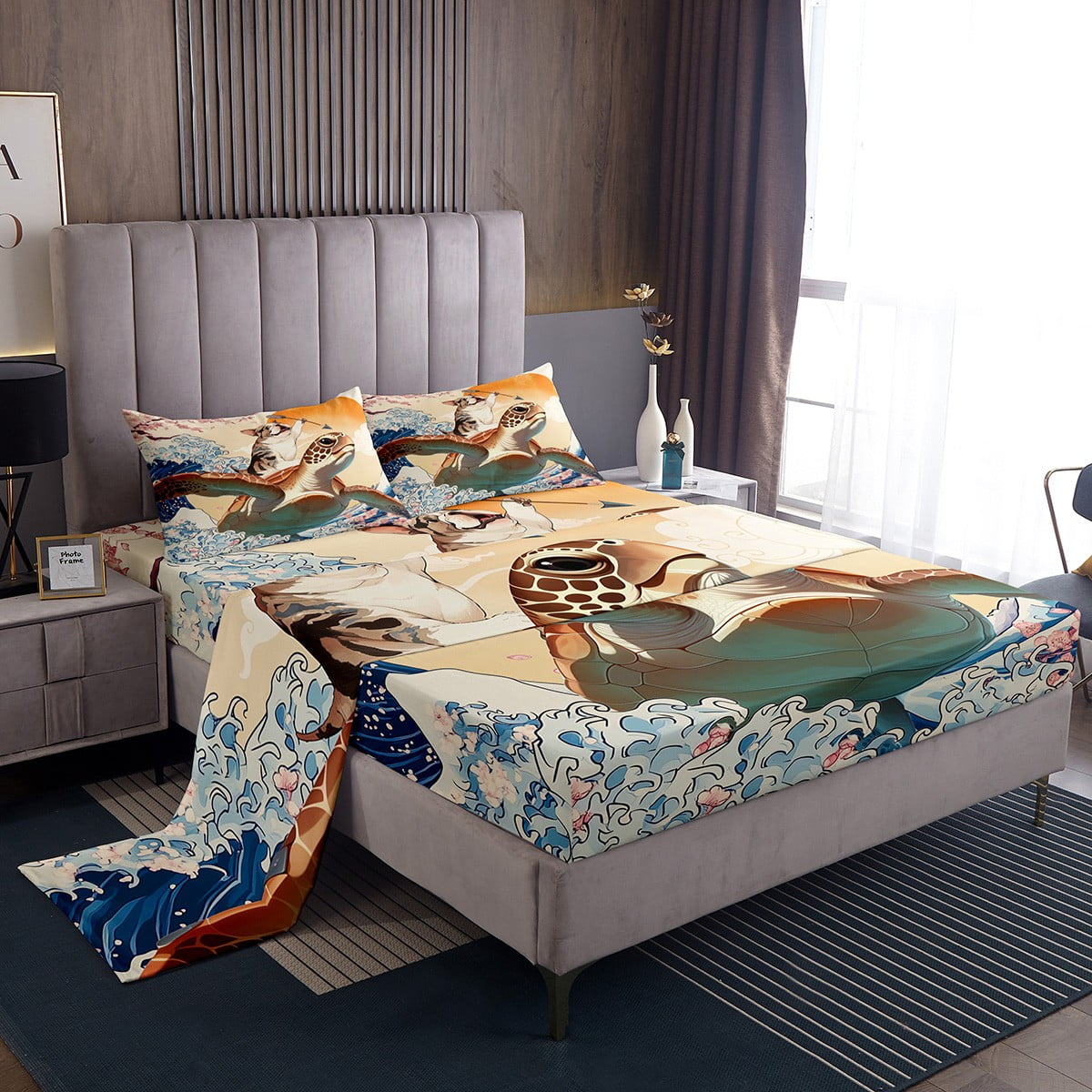 YST Funny Anime Bed Sheets Set for Kids Boys Girls Dog Riding Sea