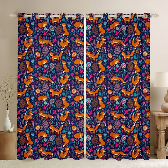 YST Funny Fox Curtains & Drapes Bohemian Mandala Blackout Curtains, Girly Pink Flower Curtains Woodland Animal Black Out Curtains, Botanical Plants Window Drapes Navy Blue Orange Room Decoratives