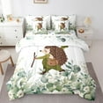 thumbnail image 1 of Funny Hedgehog Queen Comforter Set 7 Pieces Cartoon Animal Bedding Comforter Sets, Eucalyptus Leaves Bed in a Bag Jungle Wildlife Bedding Set, Botanical Bed Sheets Set, 1 of 6
