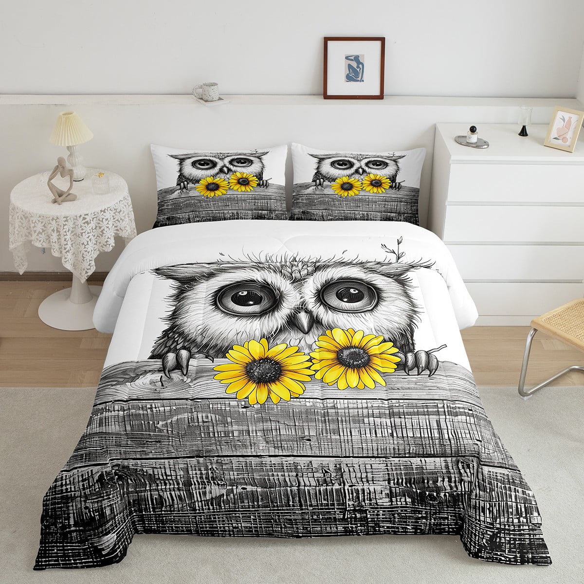 YST Funny Owl Bedding Cute Animal Owl Flower Comforter Set for Kids ...