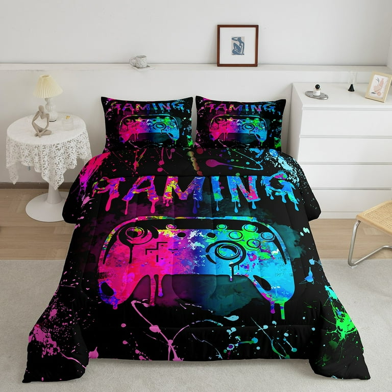 Yst Gamer Bedding Sets for Boys Full Size Gaming Comforter Sets for Boys Girls Teens Gamepad Controller Gamer Comforter Set Video Game Room Decor