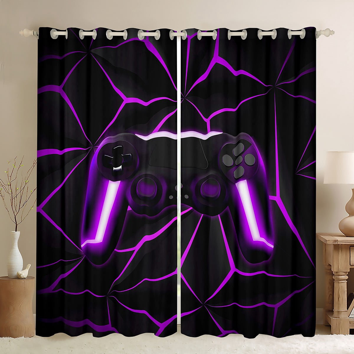 Gamer 30%-50% Blackout Curtains 38Wx45L Gaming Controller Curtains & Drapes Gaming Gifts Curtains (38Wx45L,Purple)