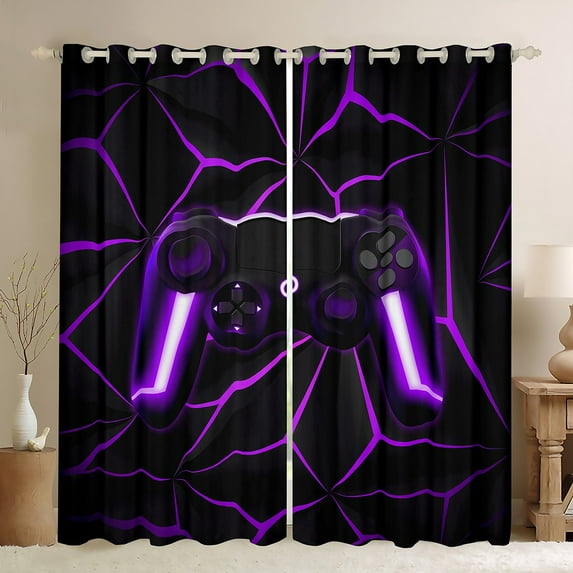 Erosebridal Gamer Blackout Curtains 52''Wx84''L Gaming Controller Curtains & Drapes Gaming Gifts Curtains (52''Wx84''L,Purple)