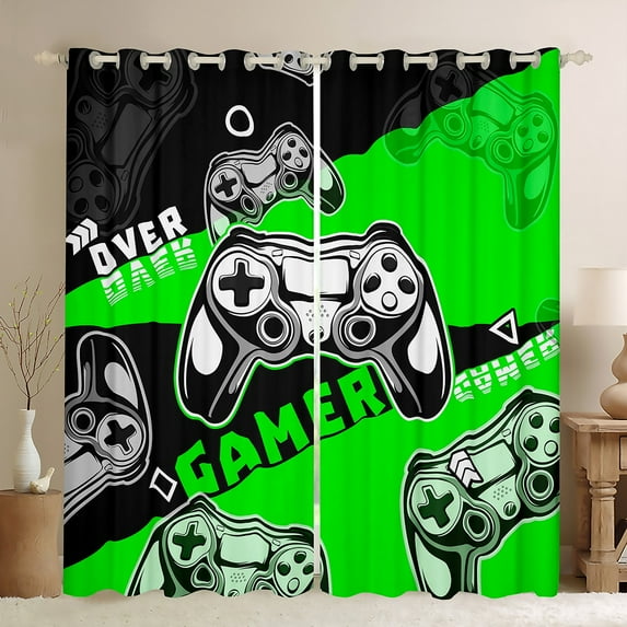Erosebridal Gamer Blackout Curtains Teens,Video Game Curtains & Drapes,Gaming Window Curtains Gamer Room Decor,Green Black Gamepad Controller Window Treatments