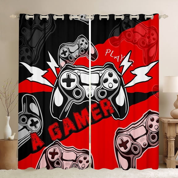Erosebridal Gamer Blackout Curtains Teens,Video Game Curtains & Drapes,Gaming Window Curtains Gamer Room Decor,Red Black Gamepad Controller Window Treatments