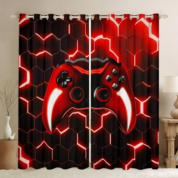 Erosebridal Gamer Curtains & Drapes Teens Gaming Controller 30%-50% Blackout Curtains Gamer Gifts Curtains (42''Wx84''L,Red)