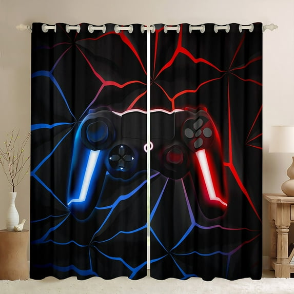 Gamer Curtains Gaming Console 30%-50% Blackout Curtains Young Man Geometric Gaming Curtains & Drapes Neon Lights Gamepad Window Treatments 52Wx84L