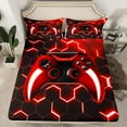 thumbnail image 1 of Gamer Fitted Sheet Teens Queen Size Gaming Controller Bed Sheets 3Pcs Gamer Gifts Bedding Set for All Season - 1 Fitted Sheet 2 Pillow Cases (Queen,Red), 1 of 4