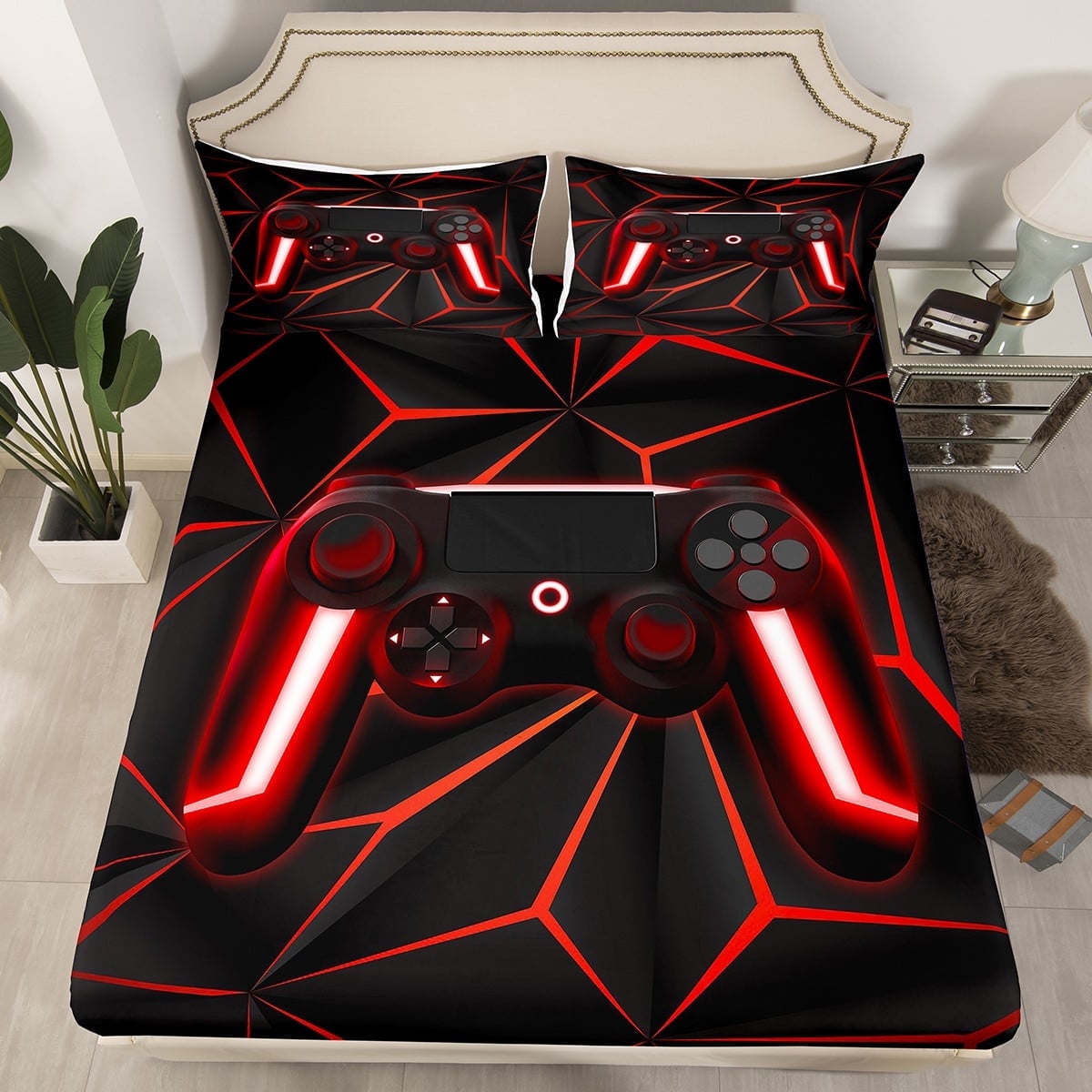 Erosebridal Gamer Fitted Sheet for Kids Boys Teens Twin Size Gaming Controller Bed Sheets 2Pcs Gaming Gifts Sheets for All Season, 1 Fitted Sheet + 1 Pillow Case (Twin,Red)