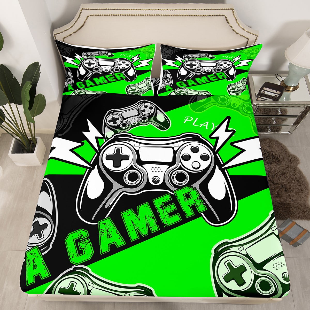 YST Gamer Fitted Sheet for Boys Girls Kids Teens,Video Game Bedding Set