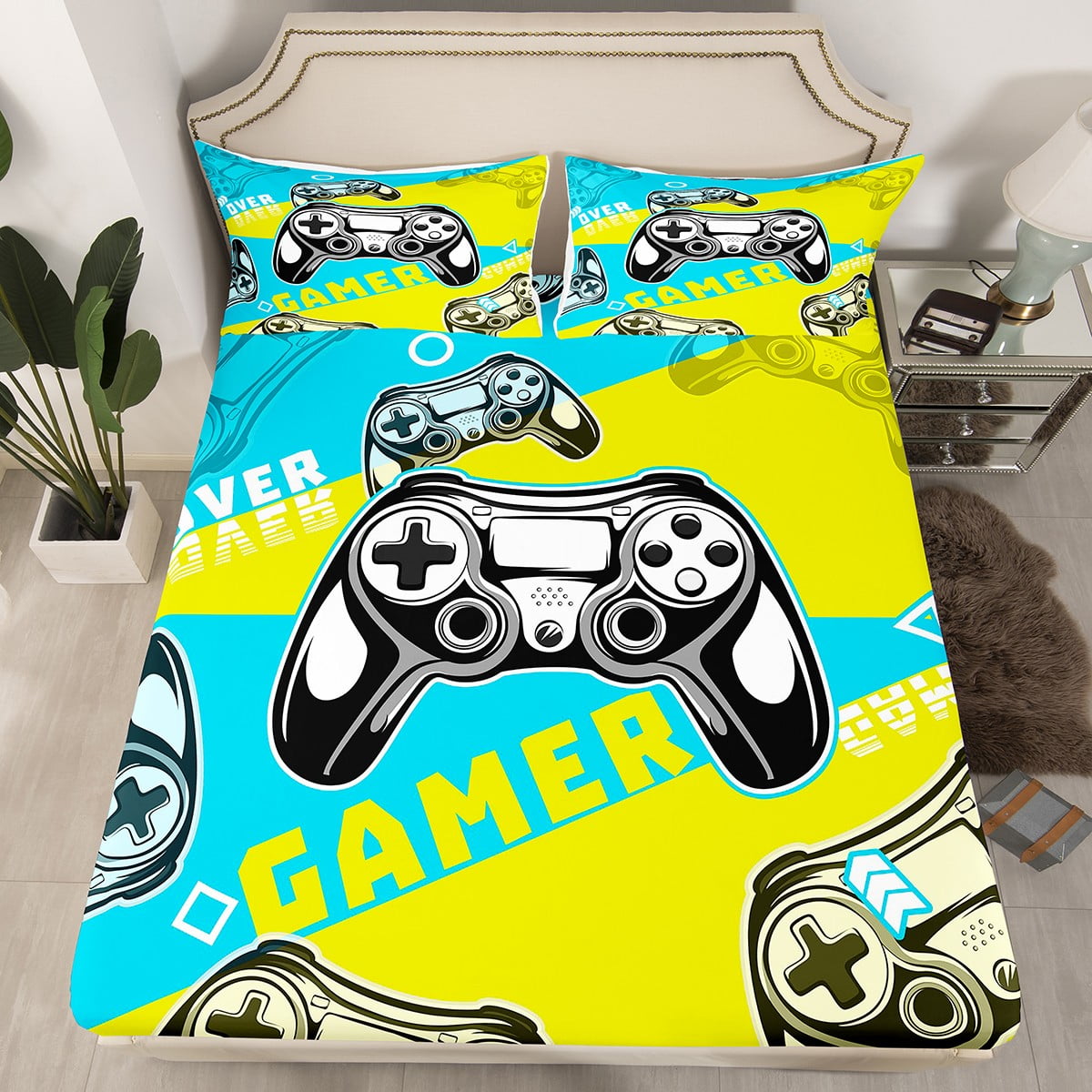 YST Gamer Fitted Sheet for Boys Girls Kids Teens,Video Game Bedding Set