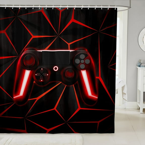 Gamer Shower Curtain Teens 72"Wx84"L Gaming Controller Fabric Shower Curtain Gaming Gifts Bathroom Shower Curtain Sets (72"Wx84"L,Red)