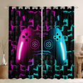 thumbnail image 1 of Gamer Window Curtains Room,42"Wx84"L 30%-50% Blackout Curtains 3D Gaming Geometric Curtains & Drapes,Game Console Window Treatments 2 Panels,Neon Purple Teal Black, 1 of 5