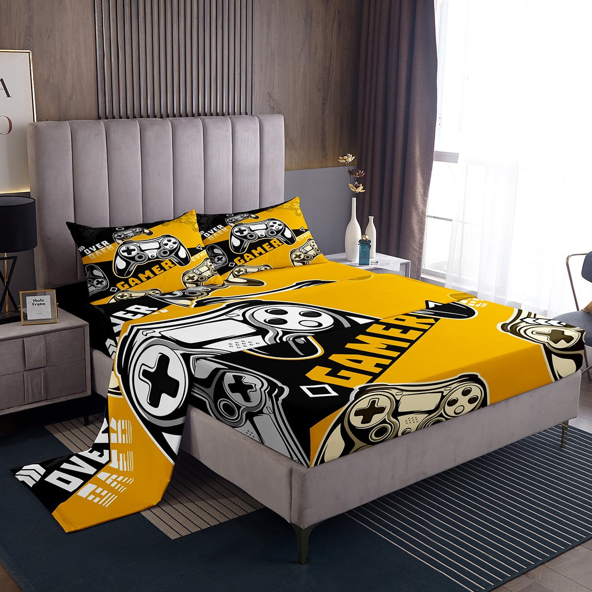 Video Game Controller Bed Sheet Set Queen 4-Piece - Neon Watercolor Print, 100% Microfiber - View #10