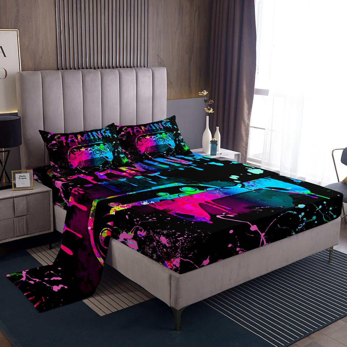YST Gaming Bed Sheets For Boys Queen Size Gamer Sheet Set For Boys YST Gaming Bed Nbsp Sheets Boys Queen Size Gamer Sheet Nbsp Set Girls Teens Gamer Room Decor Video Game Console Fitted Nbsp Sheet Black Pink Blue Tie Af8faa8a 6915 40ce 818e 2a335c02ac02.068e5e1a2c45bcd73b535928c66d8101