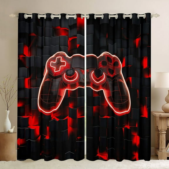 YST Gaming Blackout Curtains for Boys Kids Gamer Curtains, Boys Gaming Themed Bedroom Curtains Geometry Honeycomb Print Window Curtains, Modern Abstract Plaid Curtains Red,2 Panels 42"Wx63"L
