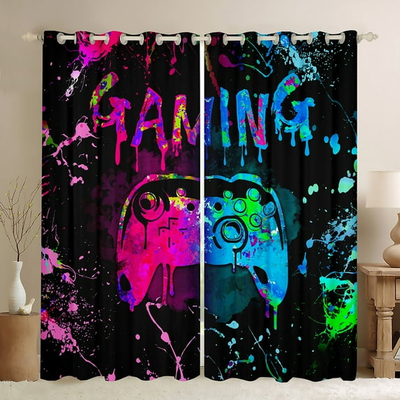 Erosebridal Gaming Blackout Curtains Gamer Curtains & Drapes for Gamer Living Room Decor,Video Game Console Gaming Window Curtains Black Pink Blue Tie Dye Window Treatments