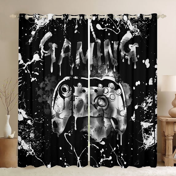 Erosebridal Gaming Blackout Curtains Gamer Curtains & Drapes for Gamer Living Room Decor,Video Game Console Gaming Window Curtains White Black Gray Tie Dye Window Treatments