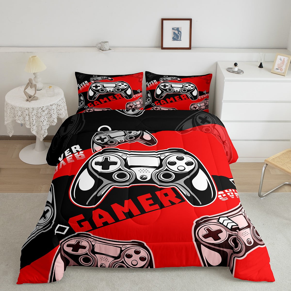 Erosebridal Gaming Comforter Sets for Boys Black And Red Gaming Twin
