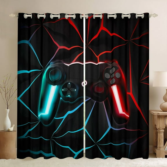 Erosebridal Gaming Curtains & Drapes Gamer Console Curtains Teens Gaming Gamepad Blackout Curtains, Gamer Window Curtains for Bedroom Living Room ( Blue Red, 52''Wx63''L )
