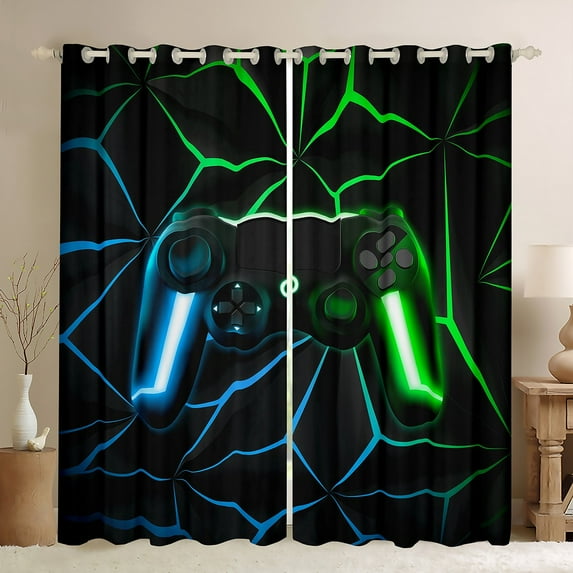 Erosebridal Gaming Curtains Video Game Gamer Blackout Curtains for Living Room, Teens Blue Green Gamepad Curtains & Drapes 42''Wx90''L