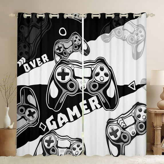 Erosebridal Gaming Curtains & Drapes,Gamer Blackout Curtains for Bedroom,Video Games Window Curtains,White Black Gamepad Gaming Window Treatments
