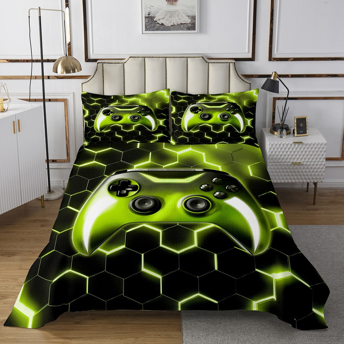 Erosebridal Gaming-Bettwäsche Queen Size – Mit Vintage-Videospiel-Motiv, Mikrofaser, Tiefe Taschen