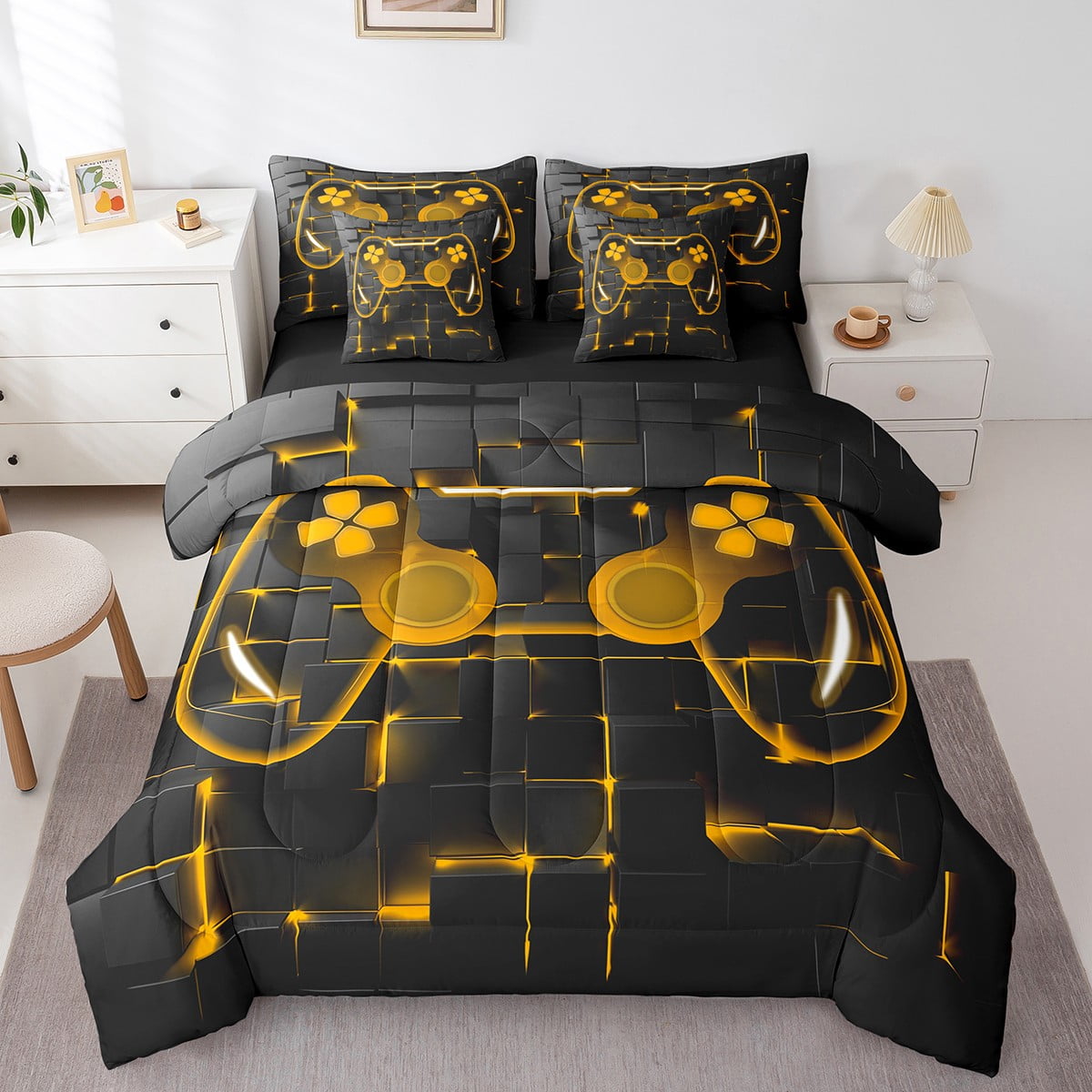YST Gaming Twin 7 Pcs Comforter Set for Girls Boys Gamer Sheet Set,Game ...