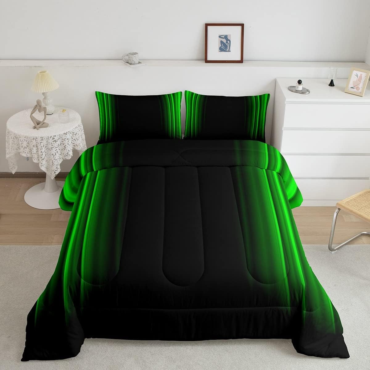 YST Geometric Abstract Ombre Bedding Bed Set Men Adults Teens Green and