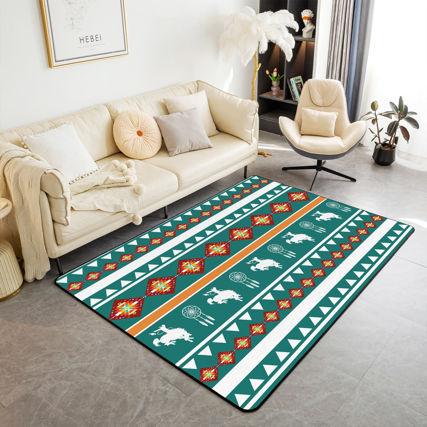 YST Geometric Aztec Area Rugs 3x5 for Bedside,Western Highland Cow