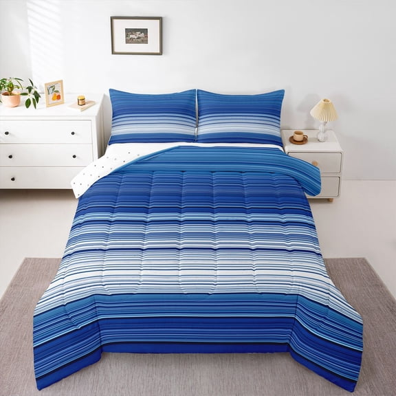 Geometric Bedding Set Blue White Stripes Comforter Set Geometry Stripe Line Comforter Women Men Teens Ultra Soft Patchwork Striped Duvet Set