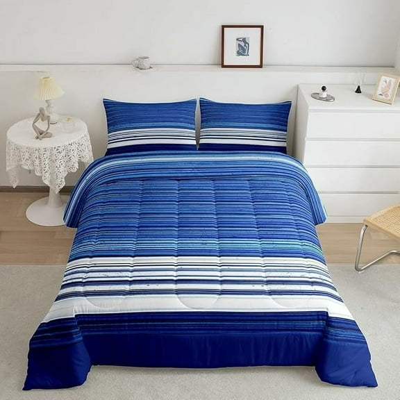 Geometric Bedding Set Blue White Stripes Comforter Set Geometry Stripe Line Comforter Women Men Teens Ultra Soft Patchwork Striped Duvet Set