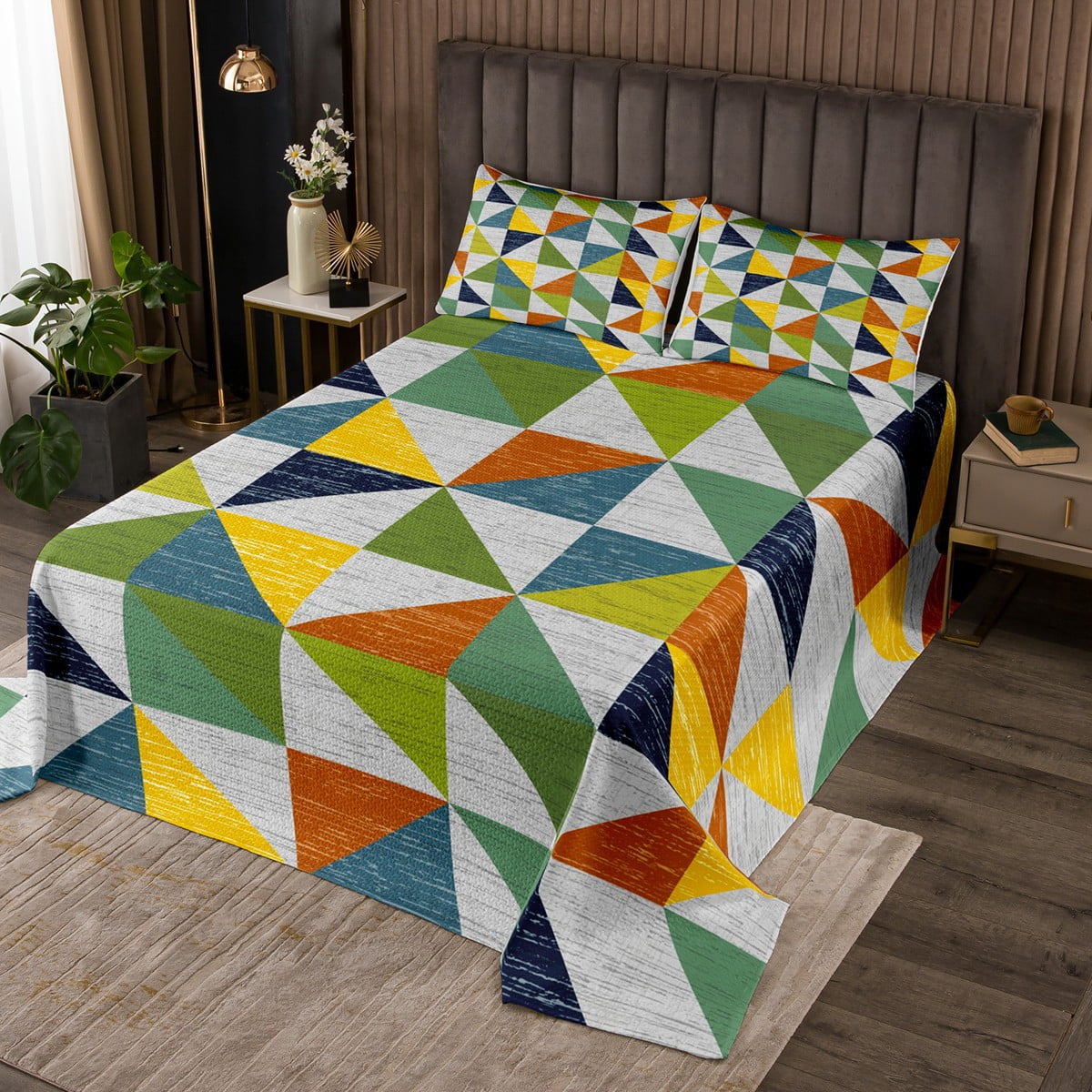 YST Geometric Bedspread Set Kids Watercolor Geometry Triangle Pattern