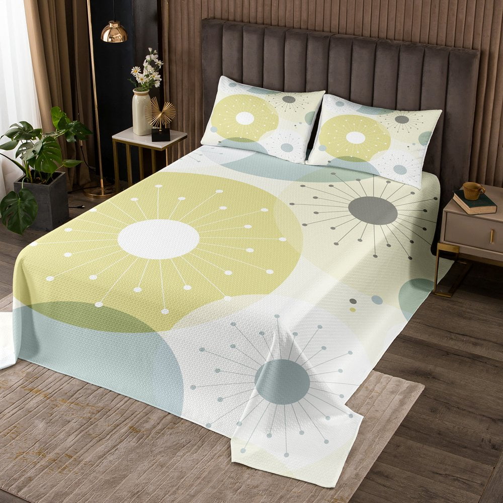 YST Geometric Circles King Quilt Set White Grey Atomic Coverlet Set