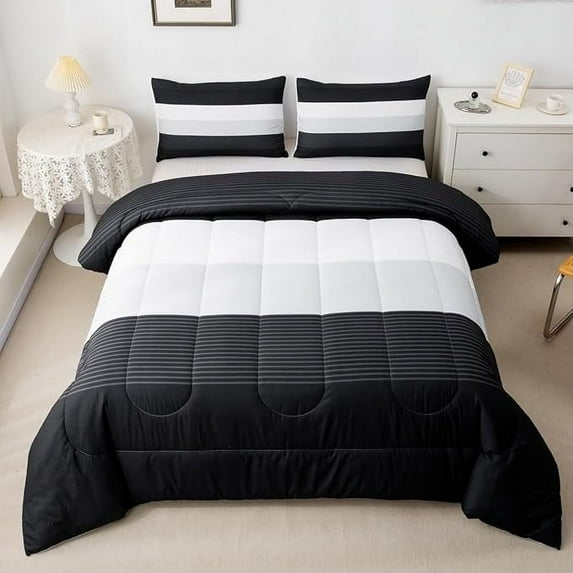 Geometric Comforter Set Twin Size Black White Stripes Lines Comforter Room Decorative Geometry Modern Art Bedding Set Duvet Set Quilt Set