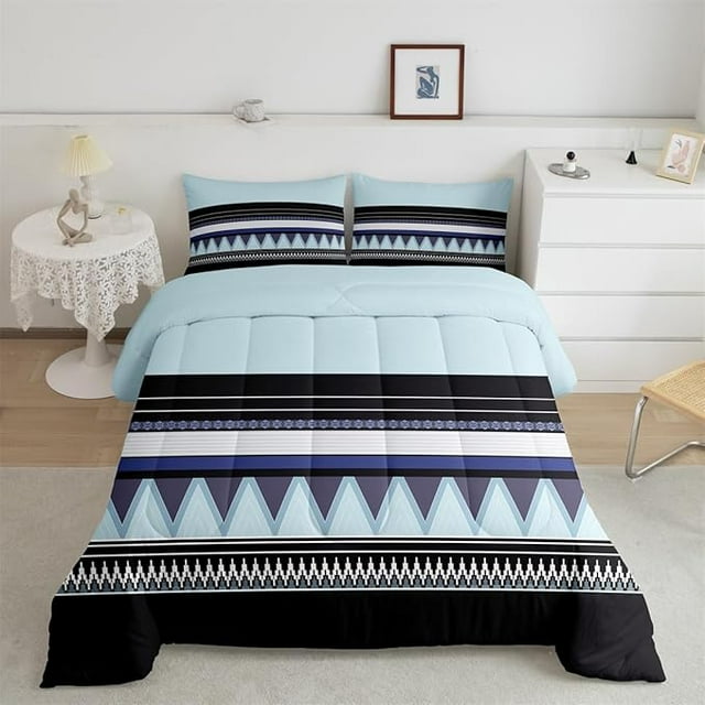 YST Geometric Comforter Set for Kids Twin Size Color Block Stripe Blue Purplr White Black White Stripes Lines Comforter Room Decorative Geometry Modern Art Bedding Set Duvet Set